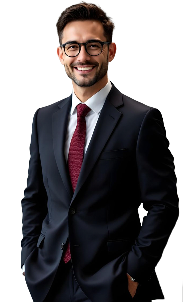 Perito contábil sorrindo de terno